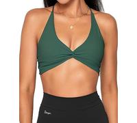 Danysu Soutien-gorge de sport dos nu pour femme - Haut d'entraînement doux et soyeux - Avec bretelles rembourrées amovibles - Soutien-gorge d'entraînement de yoga, #2.twirl avant vert chasseur, M