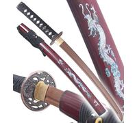 Danzan Epee en Bois Lame en Bois Wakizashi Dragon Rouge Sabre en Bois Epee Entrainement Epee Japonais - Lame Bois Wenge