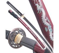 Danzan Katana en Bois Dragon Rouge Epee Sabre Katana Samourai Lame Noire Décoration