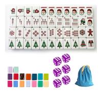 DAO-UPPSE Ensemble de Mahjong en Acrylique de 160 pièces - Jeu de Voyage à 4 Niveaux avec dés et Sac de Rangement(Christmas)