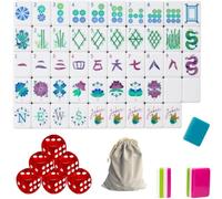 DAO-UPPSE Jeu de Mahjong 4 Couches 160 tuiles - Jeu américain en Acrylique de qualité supérieure avec dés et Sac(Blue)