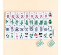 DAO-UPPSE Jeu de Mahjong 4 Couches 160 tuiles - Jeu de Voyage américain avec Sac à dés et Guide en Panneau Dur(Green Lines)