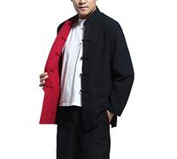 Daoba Homme Réversible des Deux côtés Manteau Veste Costume Tang Chinois Traditionnel Manche Longue Arts Martiaux Kung FU Chemise Unisexe (Noir, XXL)