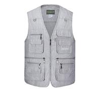 Daoba Hommes Printemps été Multifonctionnel D'extérieur léger Gilet Multi-Poches sans Manche Veste Pêche/Reporter/Chasse/Photographie Zipper Manteaux