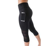 Daoba Leggings Avec Poche Femme Pantacourt de Sport Yoga Fitness Gym Pilates Taille Haute Gaine Course,Printemps,été
