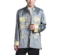 Daoba Tai Chi Uniforme Costume Top - Hommes Femme Costume de Tang Chinois Traditionnel Arts Martiaux Wing Chun Shaolin Kung Fu Veste Vêtements de Formation Broderie Double Dragon