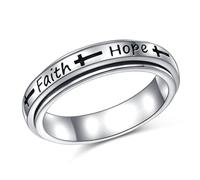 DAOCHONG Bague tournante en argent sterling 925 avec croix - Foi - Amour - Espoir - Anxiété - Oxydé - Soulagement des soucis - Soulagement des soucis - TDAH - Autisme - Pour femme (54,4)