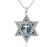 DAOCHONG Collier avec étoile de David en argent sterling S925, croix noire, coquille d'ormeau, bijou religieux chrétien, gothique juif, cadeau de Pâques pour homme et femme