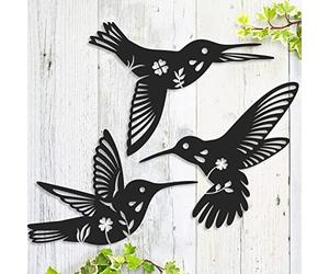 Daogtc Lot de 3 décorations murales en forme de colibri en métal noir pour maison, cuisine, terrasse, chambre à coucher, salon, salle de bain