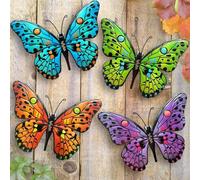 Daogtc Lot de 4 décorations murales en forme de papillon en métal - Décoration murale d'extérieur à suspendre pour jardin, cour, salon, chambre à coucher, terrasse, balcon - 24,4 cm