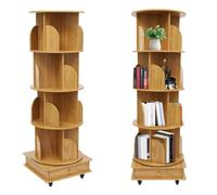 DAOHHFO Bibliothèque rotative à 360° - Petite bibliothèque d'angle pour petits espaces - 4 étages - Étagère à livres indépendante - Étagère étroite - Organiseur multifonction (beige, 4 niveaux)