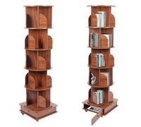 DAOHHFO Bibliothèque rotative à 360° - Petite bibliothèque d'angle pour petits espaces - 5 étages - Étagère à livres indépendante - Étagère étroite - Organisateur de bibliothèque multifonction (marron