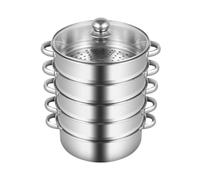 DAOHHFO Cuiseur vapeur en acier inoxydable 26 cm/10 pouces, pour la cuisson, la soupe, les pâtes, les poissons, avec couvercle en verre, 5 étages, cuiseur vapeur, travail avec barbecue électrique à