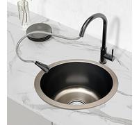 DAOHHFO Évier rond, en acier inoxydable, diamètre : 36 cm, montage en saillie, rond, avec trop-plein, kit de siphon (évier rond de 15 cm de haut)