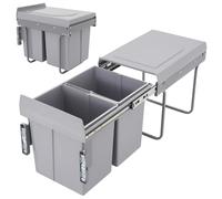 DAOHHFO Froland Poubelle encastrable avec fixation inférieure, 2 bacs extensibles de 20 l, antidérapante, système de tri des déchets, grise