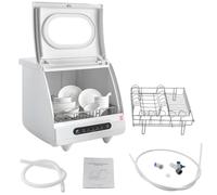 DAOHHFO Mini lave-vaisselle, avec 5 programmes, plan de travail, pas d'installation, 5 l d'eau requise, équipé de tuyaux d'alimentation et de vidange pour un usage domestique
