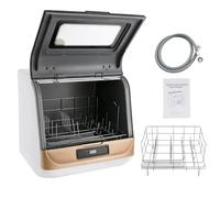 DAOHHFO Mini lave-vaisselle de table, autonome, 5 programmes, plan de travail, pas d'installation, 5 l d'eau nécessaire, équipé de tuyaux d'alimentation et de vidange