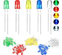 DAOKAI 100PCS Diode LED 5mm LED Light Emitting Diode 2pin RoundIn-line LED Bead Assembly Mix Couleur (Rouge, Jaune, Bleu, Vert et Blanc 5 Couleurs)