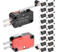 DAOKAI 20PCS V-156-1C25 Micro-interrupteur 125V/250V 16A avec levier de charnière à long rouleau momentané SPDT Bouton d'action instantanée Interrupteur de fin de course pour équipement électronique