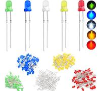 DAOKAI 250PCS Diode LED 3mm LED Light Emitting Diode 2pin RoundIn-line LED Bead Assembly Mix Couleur (Rouge, Jaune, Bleu, Vert et Blanc 5 Couleurs)