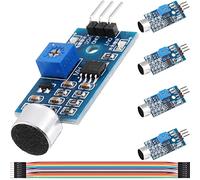 DAOKAI 5PCS Module de capteur de microphone Détection de son haute sensibilité Module de commutateur de commande de capteur de son (Bleu) 3.3-5V pour Arduino avec câble Dupont