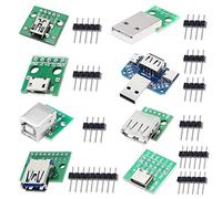 DAOKAI 8 Pcs Adaptateur USB vers DIP 2.54mm USB Type-C/Type-B/USB 2.0 / USB 2.0 Mâle/USB 3.0 / Micro USB/Mini USB/USB 4 en 1 vers DIP Converter Breakout Board avec Pin Header