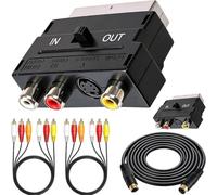 DAOKAI Adaptateur SCART vers 3X RCA + S-Video IN/OUT avec Interrupteur | Transfert bidirectionnel du signal, Plug & Play, connexion audiovisuelle stable, composite AV,TV,DVD,magnétoscope, lot de 2