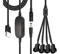 DAOKAI Câble de contrôle de vitesse du ventilateur de refroidissement PC DC 12 V, 12 V avec interrupteur, adaptateur d'alimentation USB vers 4 voies 3 broches 4 broches