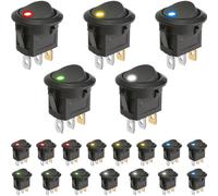 DAOKAI Interrupteur LED rond à bascule 20A 12V DC vers le haut SPST 20mm Interrupteur 3Pin 2Position On-Off Control(Blue Green Yellow Red White LED Light) for Car Truck Rocker - 20pcs
