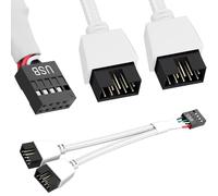 DAOKAI Répartiteur USB, câble d'extension USB 2.0 9 broches vers double 9 broches pour carte mère, 15 cm, 9 broches vers 2 x 9 broches, pour carte mère interne d'ordinateur (blanc tressé) - 2 pièces