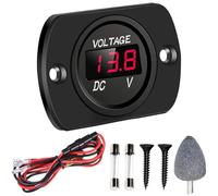 DAOKAI Voltmètre de batterie,Voltmètre de voiture DC12V 24V,Panneau d'affichage digital LED,Testeur de voltmètre rond étanche avec bornes pour voiture Camion RV ATV Bateau (Affichage LED rouge)