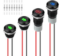 DAOKAI Voyant LED 12 V, petit indicateur de signalisation métallique de 12 mm, étanche, découpe pour panneau de 1/2 pouce, câbles de 30 cm, pour motos, voitures, camions, tracteurs - Lot de 4