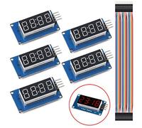 DAOKI Lot de 5 modules d'affichage LED TM1637 7 segments 4 bits anode commune horloge tube numérique rouge pour Arduino avec câble Dupont mâle vers femelle 8 broches