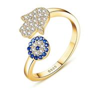 DAOMEI 925 Sterling Silver Evil Eye Anneau Blue Eye Hamsa Main Fatima Réglable Femme Anneaux Anneau Ouvert Femmes Bijoux De Mariage