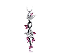 DAOMEI Pendentifs en Argent Sterling 925 Massif Collier Papillon Créé Rubis Pierres Précieuses Pendentifs en Spinelle Noire pour Les Femmes