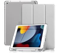 DAORANGE Coque pour iPad 9ème/ 8ème/ 7ème Génération (10,2 Pouces, 2021/2020/2019), Étui en Cuir PU Ultrafin et Léger avec Porte-Stylo, Support Trois Volets et Veille/Réveil Automatique (Gris)