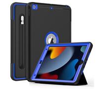 DAORANGE Coque pour iPad 9ème/8ème/7ème Génération 10,2 Pouces, Étui de Robuste Antichoc avec Porte-Stylet, Housse Intelligent avec Veille/Réveil Automatique pour iPad 10,2 2021/2020/2019 (Noir/Bleu)