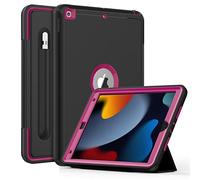 DAORANGE Coque pour iPad 9ème/8ème/7ème Génération 10,2 Pouces, Étui de Robuste Antichoc avec Porte-Stylet, Housse Intelligent avec Veille/Réveil Automatique pour iPad 10,2 2021/2020/2019 (Noir/Rose)