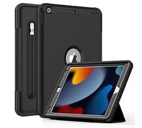 DAORANGE Coque pour iPad 9ème/8ème/7ème Génération 10,2 Pouces, Étui de Robuste Antichoc avec Porte-Stylet, Housse Intelligent avec Veille/Réveil Automatique pour iPad 10,2 2021/2020/2019 (Noir)