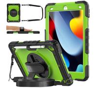 DAORANGE Coque pour iPad 9ème/ 8ème/ 7ème Génération (iPad 10,2 Pouces 2021/2020/ 2019), Étui Robuste avec Protection D'écran, Support Pivotant à 360° & Dragonne, Bandoulière Ajustable (Vert)