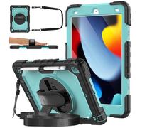 DAORANGE Coque pour iPad 9ème/ 8ème/ 7ème Génération (iPad 10,2 Pouces 2021/2020/ 2019), Étui Robuste avec Protection D'écran, Support Pivotant à 360° & Dragonne, Bandoulière Ajustable (Bleu Clair)