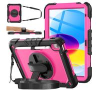 DAORANGE Coque pour iPad (A16) 11ème Génération 11" 2025/iPad 10ème Génération 10.9" 2022, Étui Robuste avec Protection D'écran, Support Pivotant à 360° & Dragonne, Bandoulière Ajustable (Rose)