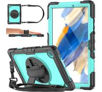 DAORANGE Coque pour Samsung Galaxy Tab A8 10.5 2022/2021, Housse Étui Robuste avec Protection D'écran, Support Rotatif à 360, Dragonne et Bandoulière Réglable pour Galaxy Tab A8 (Noir/BleuClair)