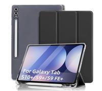 DAORANGE Coque pour Samsung Galaxy Tab S10+ Plus 2024 / S9 FE+ Plus / S9+ Plus 2023 12,4 Pouces, Étui Ultrafin et Léger avec Porte-Stylo, Support Trois Volets et Veille/Réveil Automatique (Noir)