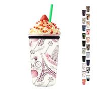 DAORJWL Manchon isolant réutilisable en néoprène pour tasses à café glacé, taille M de 650 à 800 ml, durable pour boissons froides, joli porte-gobelet pour homme et femme, jolie tour de Paris