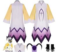 Daotutu Adam Hazbin Hotel Cosplay Costume Outfit avec Casque Animé Character Alastor Jaune Uniforme Robes Ensemble Combinaison Chapeau Gants Halloween Party Dress Up Suit pour Mâle Garçon (2XL)