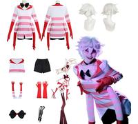 Daotutu Anime Hazbin Hotel Cosplay Costume Déguisement du Rôle Angel Dust Tenue Uniforme Ensemble Complet Halloween Carnaval Fête Habiller avec Perruque pour Femmes Filles (S)