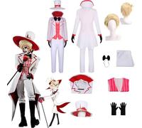 Daotutu Anime Hazbin Hotel Cosplay Costume Déguisement du Rôle Lucifer Morningstar Tenue Uniforme Ensemble Complet Halloween Carnaval Fête Habiller avec Chapeau Perruque pour Mâle Garçon (S)