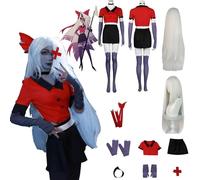 Daotutu Anime Hazbin Hotel Cosplay Costume Déguisement du Rôle Vaggie Tenue Uniforme Ensemble Complet Halloween Carnaval Fête Habiller avec Perruque pour Femmes Filles (XL)