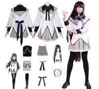 Daotutu Anime Puella Magi Madoka Magica Cosplay Costume Déguisement du Rôle Akemi Homura Tenue Uniforme Ensemble Complet Halloween Carnaval Fête Habiller avec Perruque pour Femmes Filles (3XL)